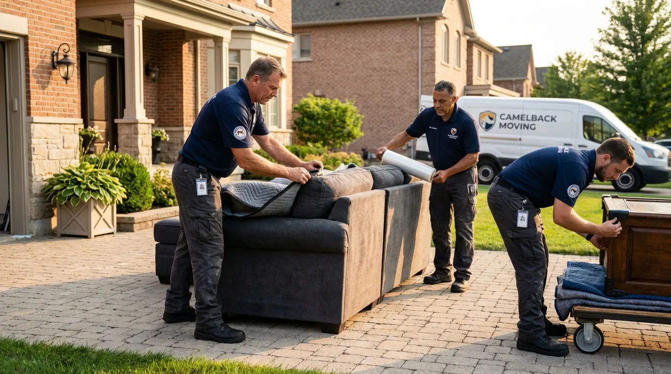 Large estate moving crew wrapping furniture in Santaquin, UT