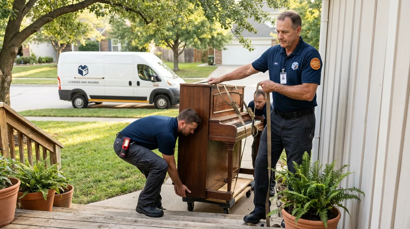 Licensed piano movers securing grand piano in Santaquin, UT
