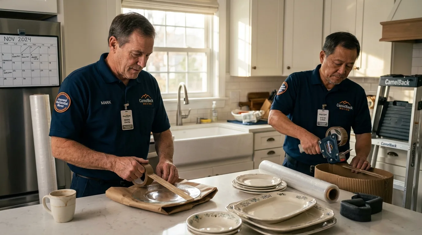 Professional crew packing kitchen dishware in Santaquin, UT